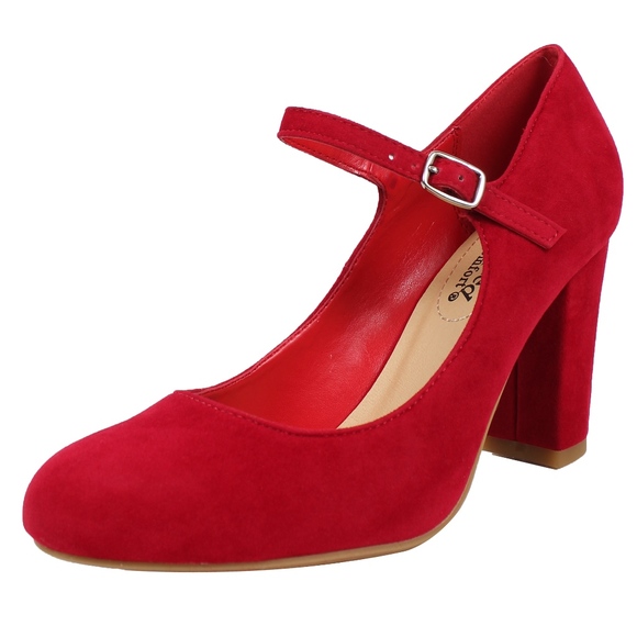 Shoes | Nola Red Faux Sude Mary Jane Block Heel Sandal | Poshmark